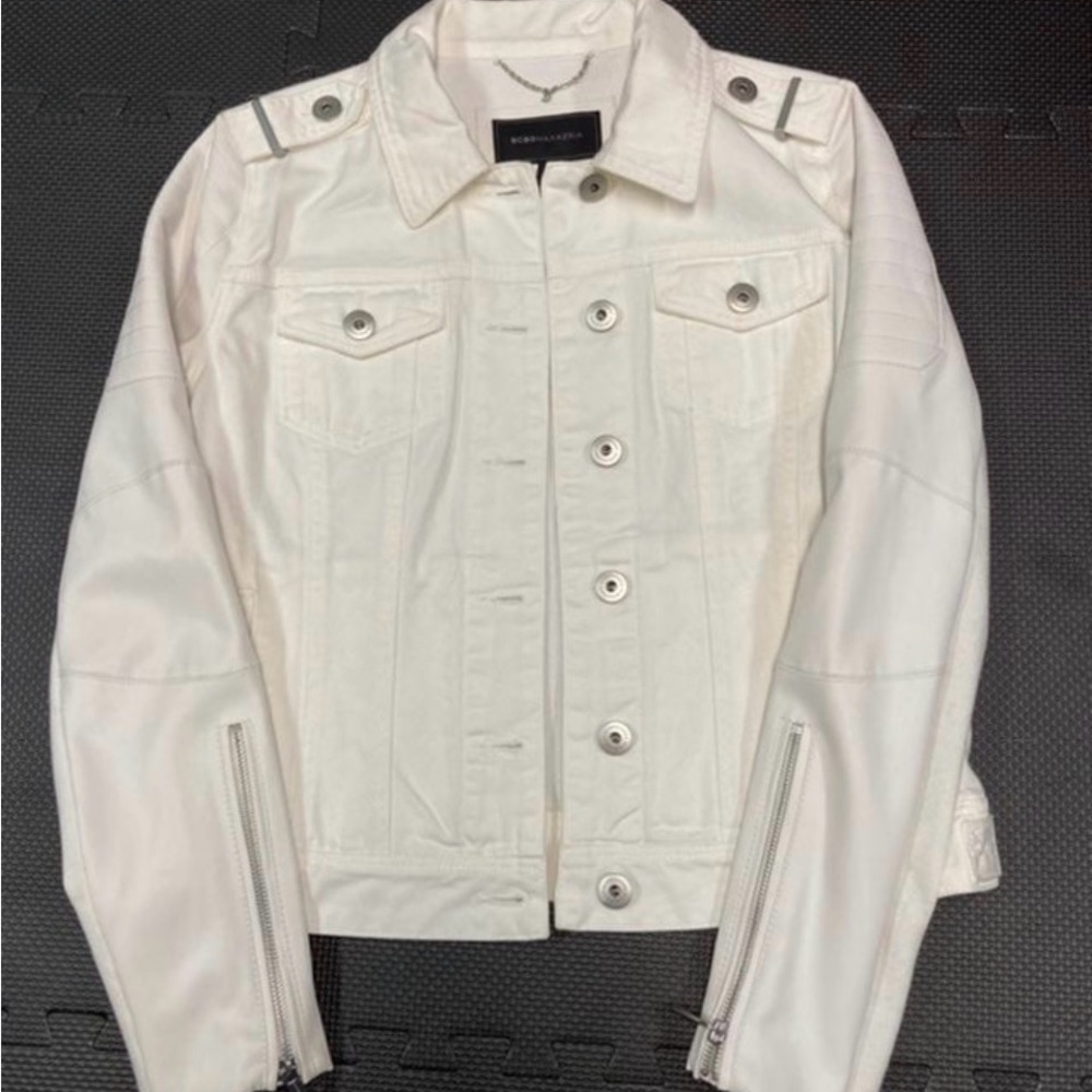 White Vegan Leather-Trim Jacket - BCBGMaxazaria size M